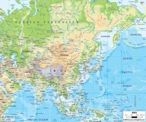Puzzle Χάρτη της Ρωσίας και της Ασίας. Η ασιατική ήπειρος είναι η μεγαλύτερη και πολυπληθέστερη της γης